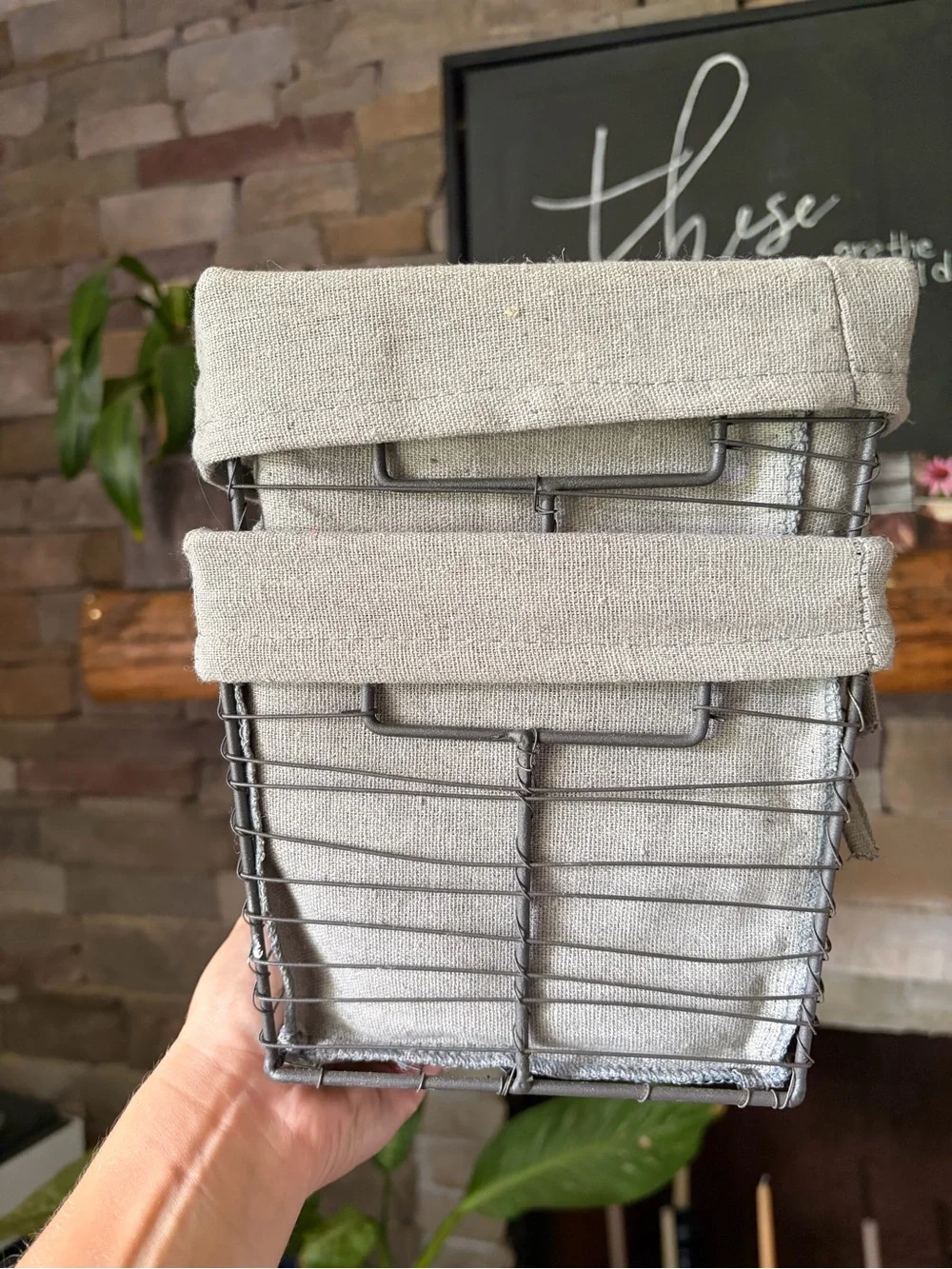 Neutral Gray Fabric-Lined Wire Storage Basket - Home Accents
